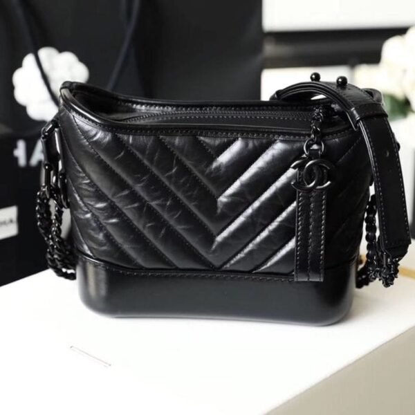 Chanel Chevron Gabrielle Hobo Bag 20cm Aged Calfskin Leather Spring/Summer Act 1 Collection, So Black