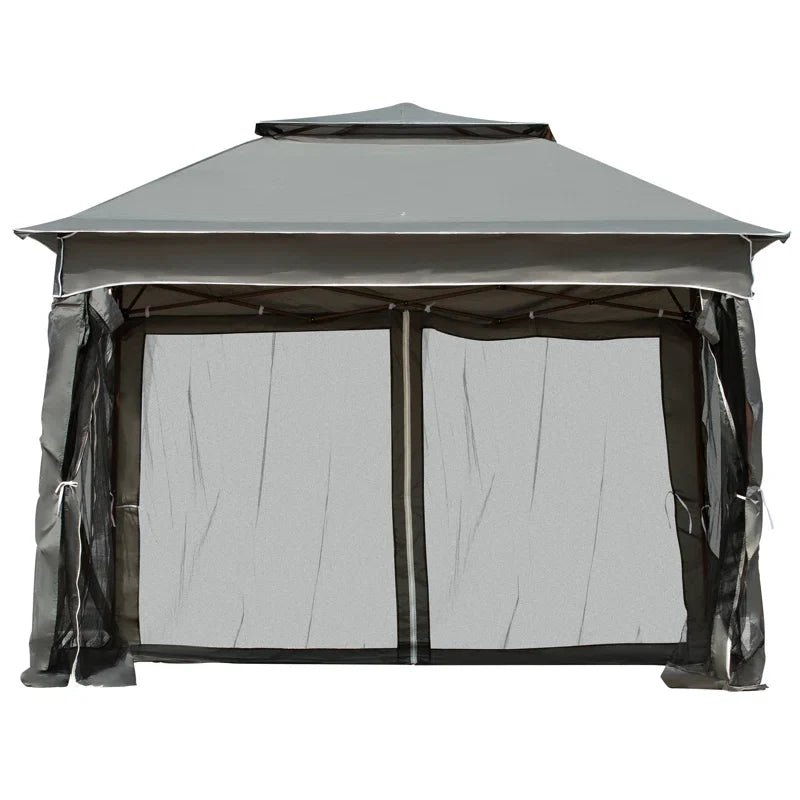 Arlmont & Co 11′ X Pop Up Canopy Gazebo, Outdoor Patio Shelter With Detachable Zipper Net. Instant Tent For Backyard And Garden. Dark Gray. 114 Sq Ft Shade