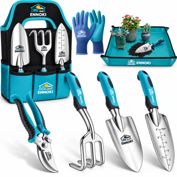 ENNOKI Heavy-Duty Aluminum Garden Tool Set with Storage Bag – Rust-Resistant Gardening Tools